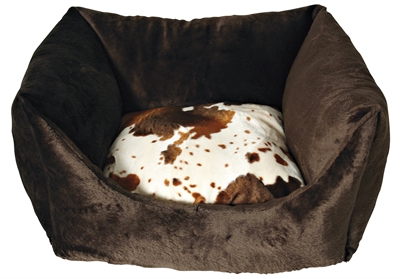 hondenmand vierkant koe print bruin